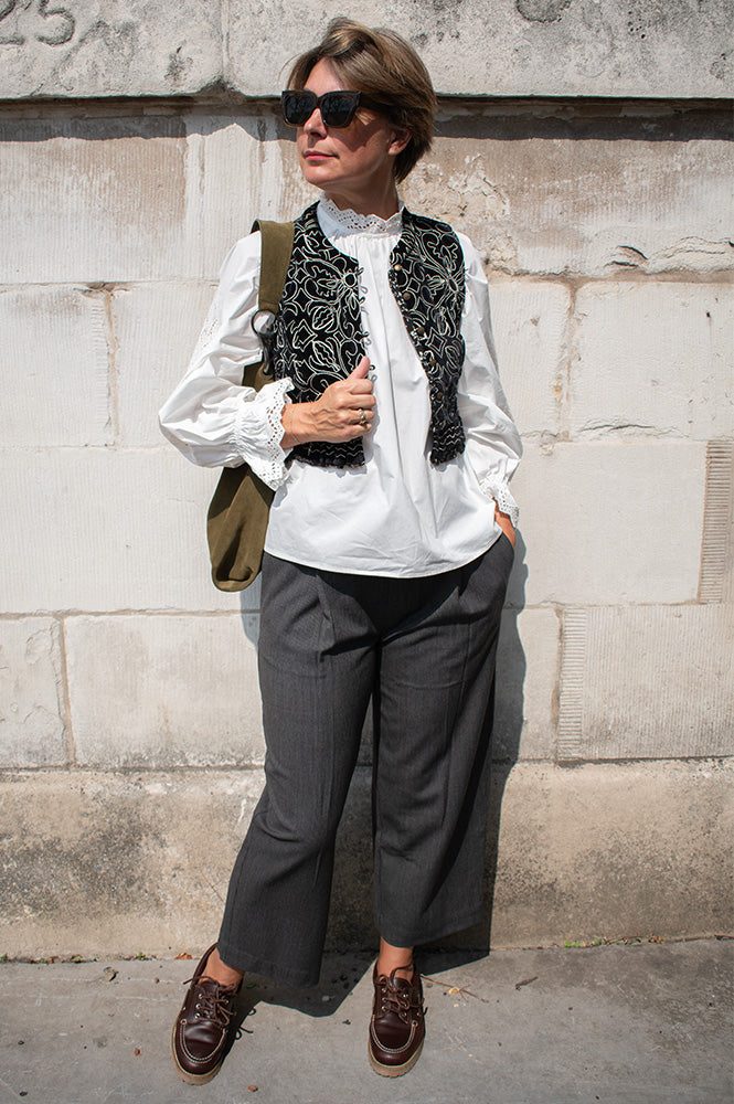 Yerse Crush Grey Striped Trousers - The Mercantile London