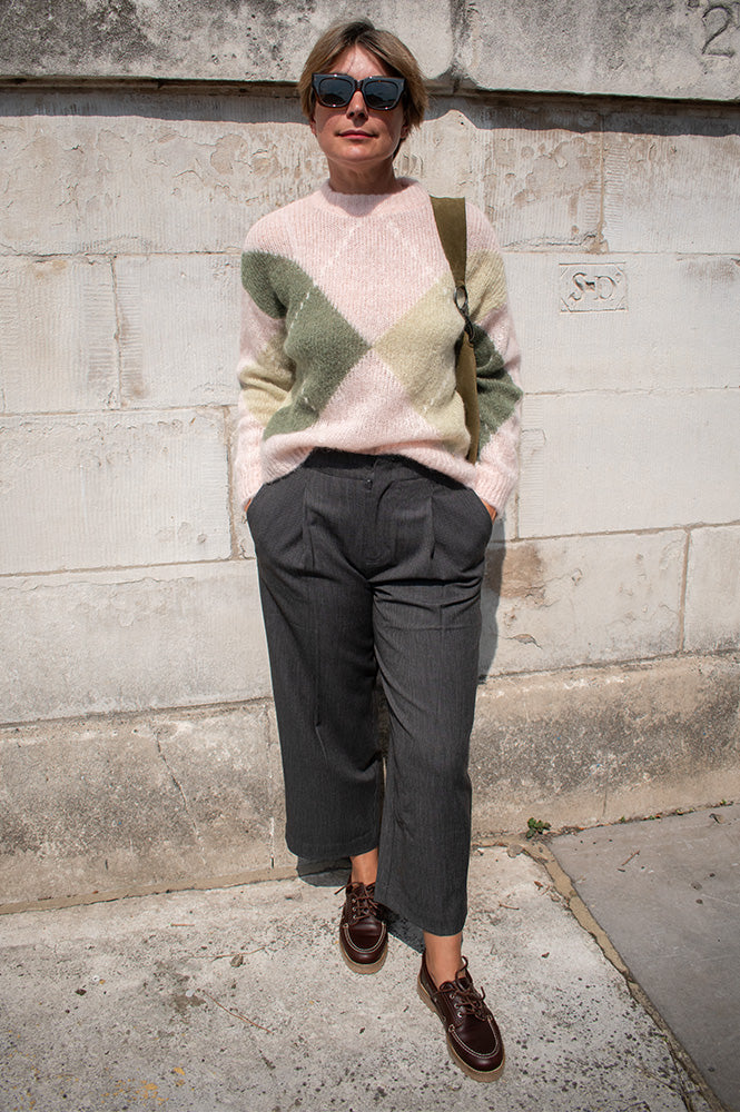 Yerse Crush Grey Striped Trousers - The Mercantile London