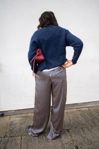Stella Nova Creme And Navy Striped Silk Trousers - The Mercantile London