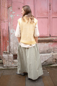 Yerse Hunter Green Stripes Cotton Poplin Skirt