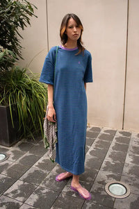 FRNCH Smash Electric Blue Striped T-Shirt Dress