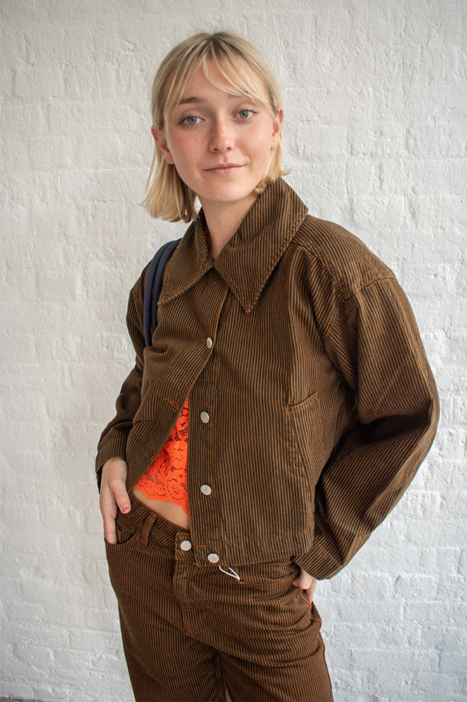 The Tiny Big Sister Brown Striped Boxy Jacket - The Mercantile London