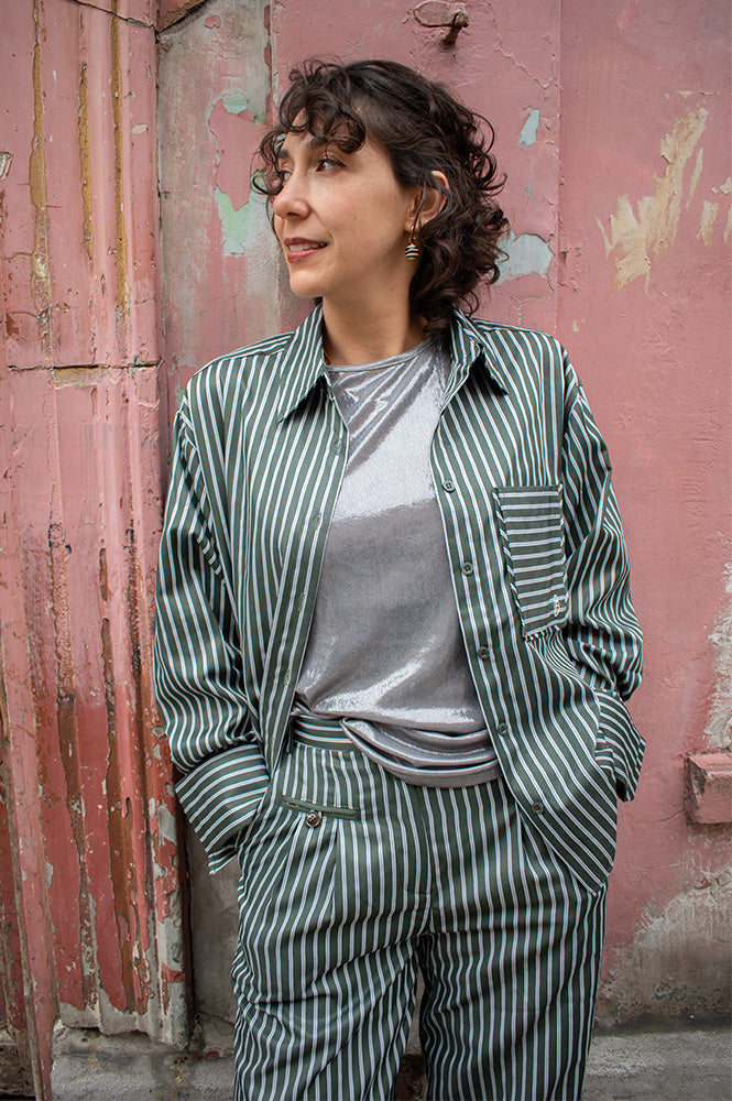 FRNCH Chester Moss Green Striped Shirt - The Mercantile London