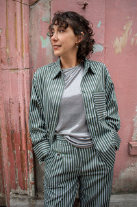 FRNCH Chester Moss Green Striped Shirt - The Mercantile London