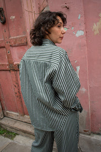 FRNCH Chester Moss Green Striped Shirt - The Mercantile London