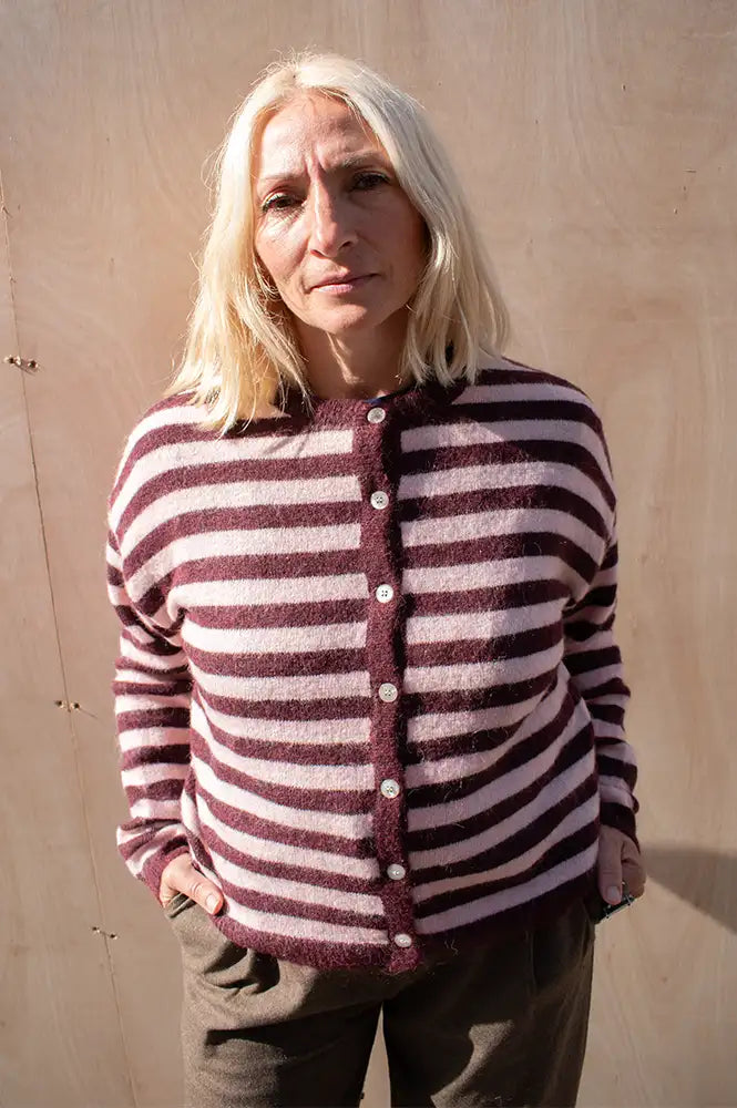 Fransa Port Royale & Dusty Pink Striped Cardigan