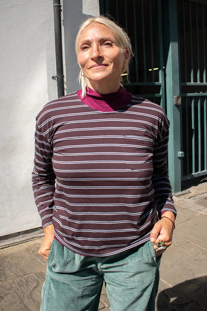 Nice Things Plum Striped Pocket T-Shirt
