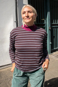 Nice Things Plum Striped Pocket T-Shirt