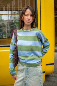 FRNCH Ivana Green And Blue Striped Jumper