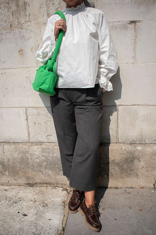 Yerse Crush Grey Striped Trousers - The Mercantile London