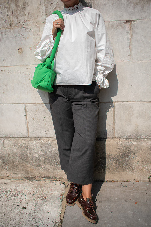 Yerse Crush Grey Striped Trousers - The Mercantile London