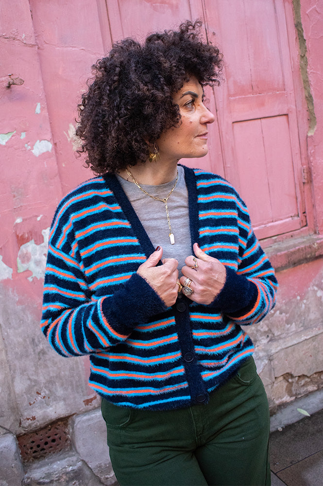 American Vintage Pluzy Blue Stripe Cardigan