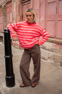 ICHI Blush Pink & Red Stripe Jumper