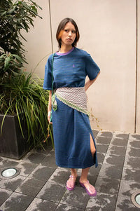 FRNCH Smash Electric Blue Striped T-Shirt Dress