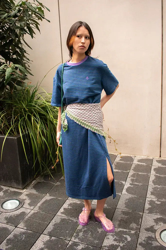 FRNCH Smash Electric Blue Striped T-Shirt Dress