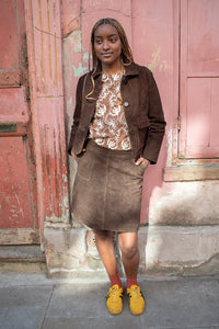 Fransa Cordeila Suede Brown Mini Skirt - The Mercantile London