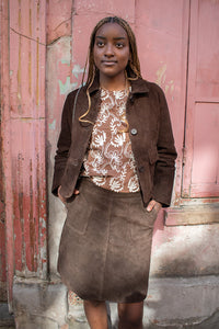 Fransa Cordeila Suede Brown Mini Skirt - The Mercantile London