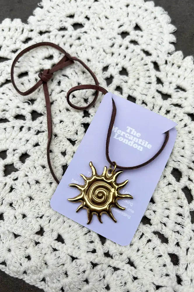 Weathered Penny Gold Light Brown Solar Necklace - The Mercantile London