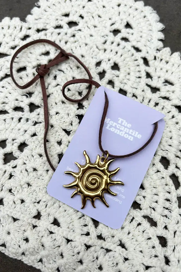 Weathered Penny Gold Light Brown Solar Necklace - The Mercantile London