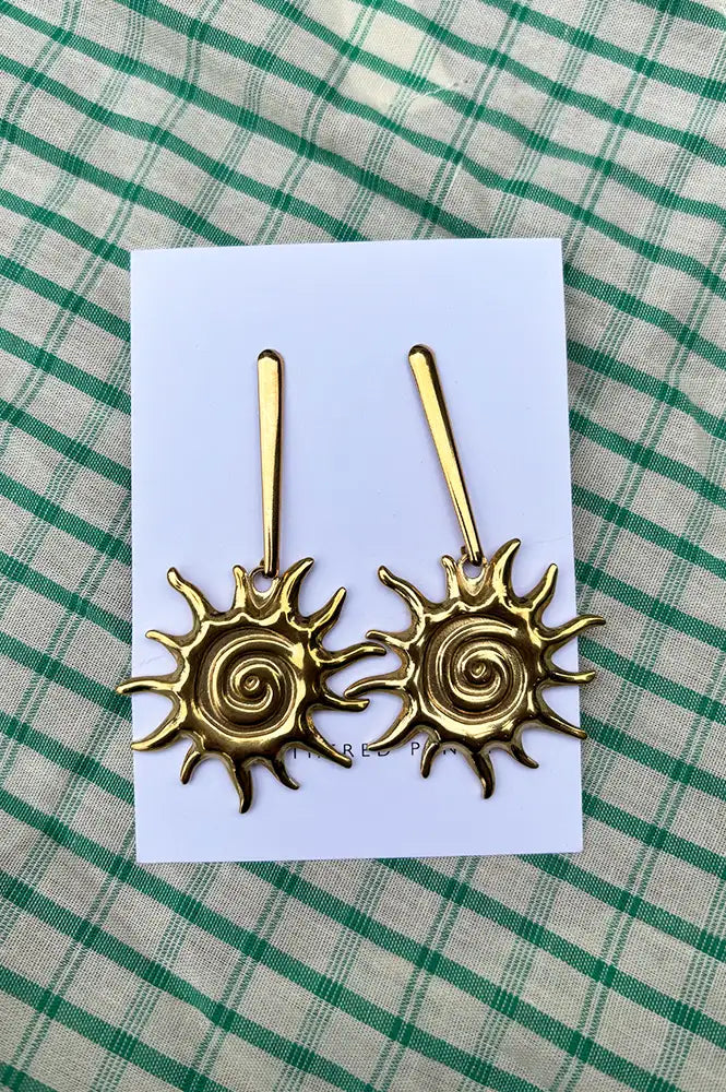 Weathered Penny Gold Solar Earrings - The Mercantile London
