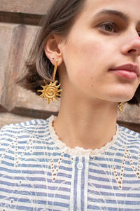 Weathered Penny Gold Solar Earrings - The Mercantile London