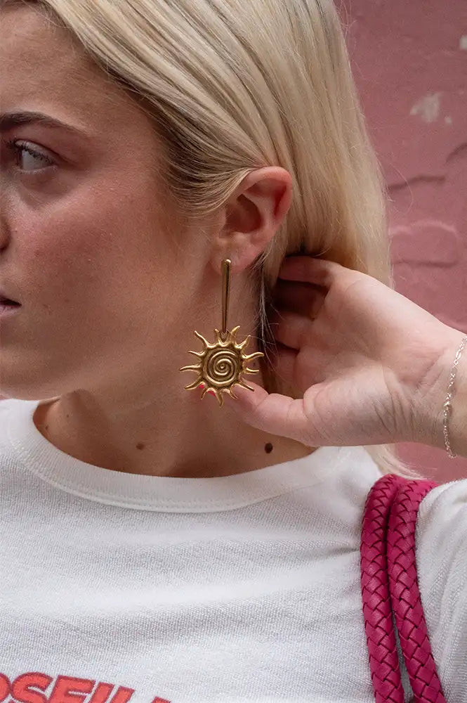 A Weathered Penny Gold Solar Earrings