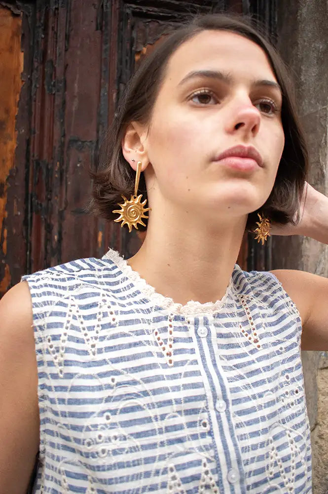 Weathered Penny Gold Solar Earrings - The Mercantile London