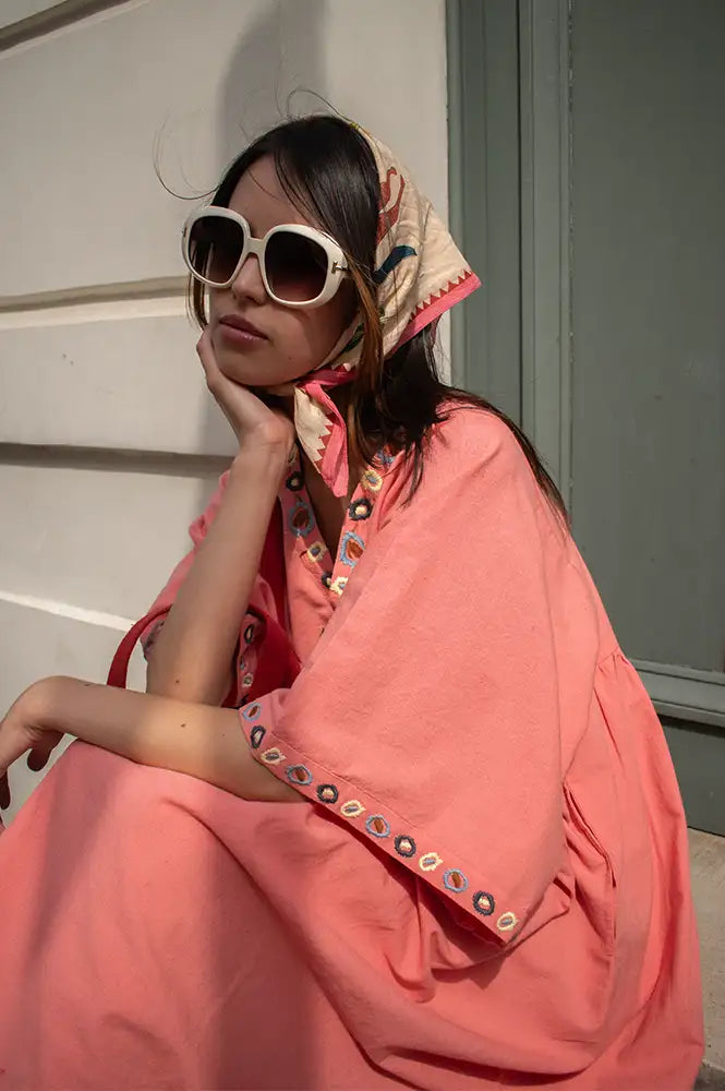 Habiba Flora Berry Embroidered Dress