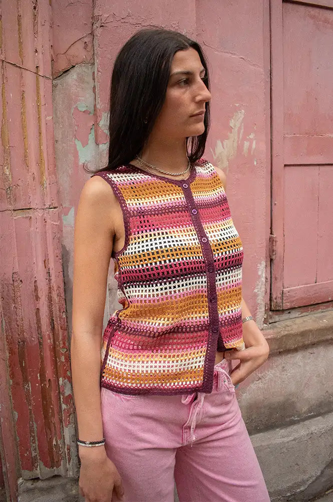 ICHI Oriana Sunset Striped Top - The Mercantile London