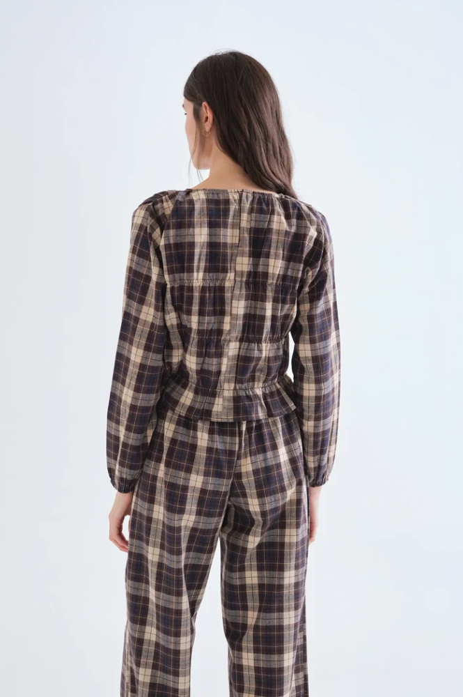 Compania Fantastica Brown Plaid Top