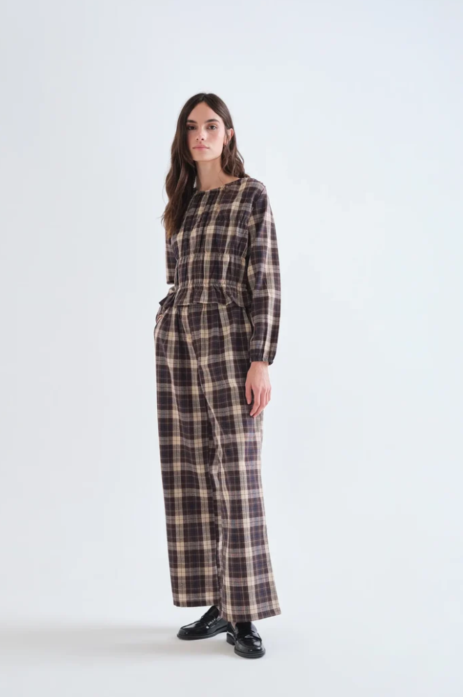Compania Fantastica Brown Plaid Top