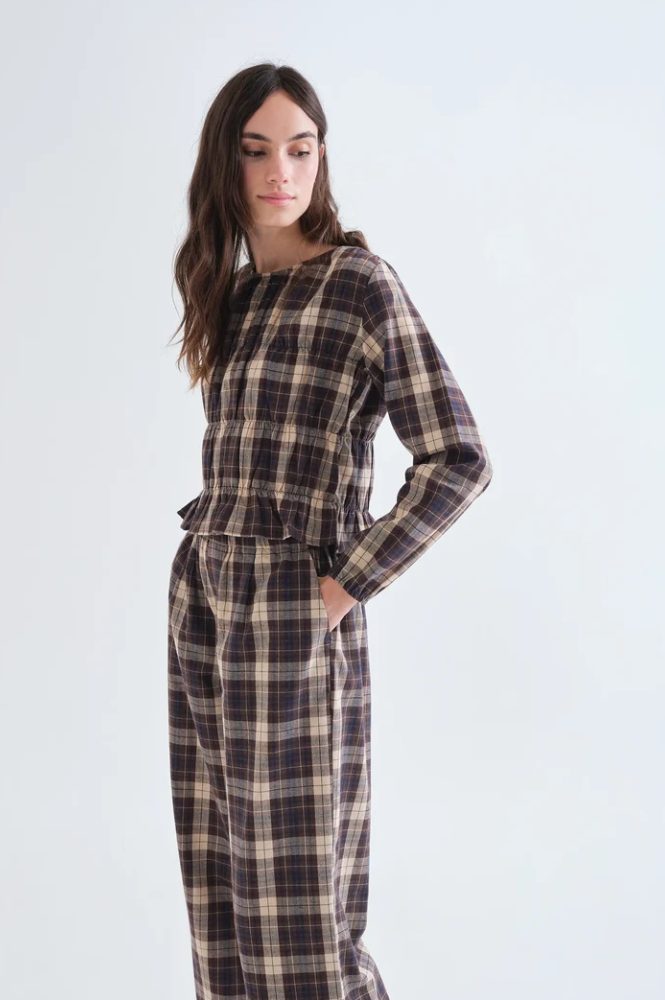 Compania Fantastica Brown Plaid Top
