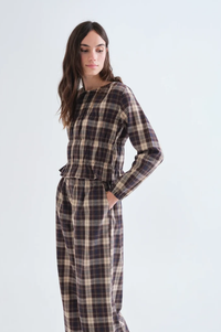 Compania Fantastica Brown Plaid Top