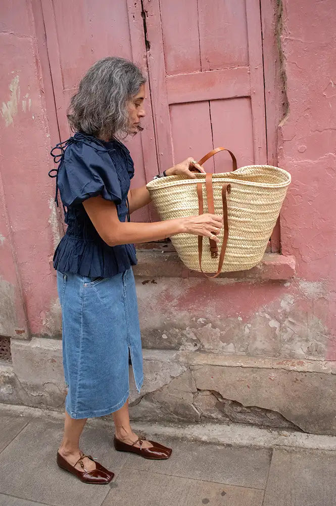 Mikwi Leather Buckled Woven Basket Bag