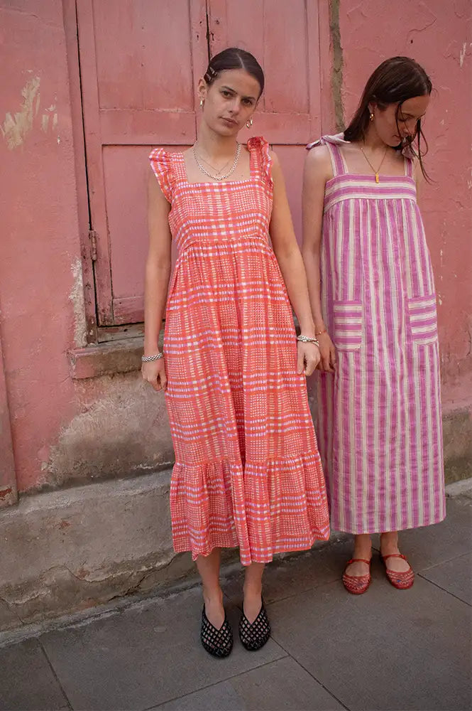 Tanavana Sia Orange Tartan Checked Dress - The Mercantile London