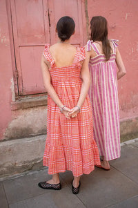 Tanavana Sia Orange Tartan Checked Dress - The Mercantile London