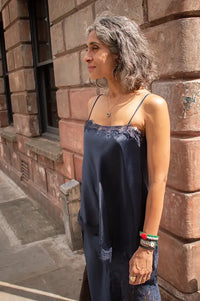 Damson Madder Tansy Navy Satin And Lace Cami