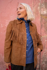 Yerse Camel Tassel Suede Jacket
