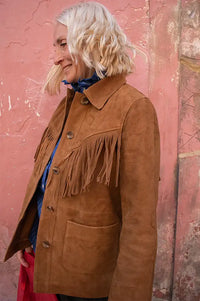Yerse Camel Tassel Suede Jacket