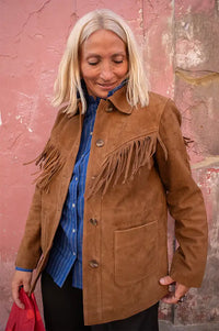 Yerse Camel Tassel Suede Jacket