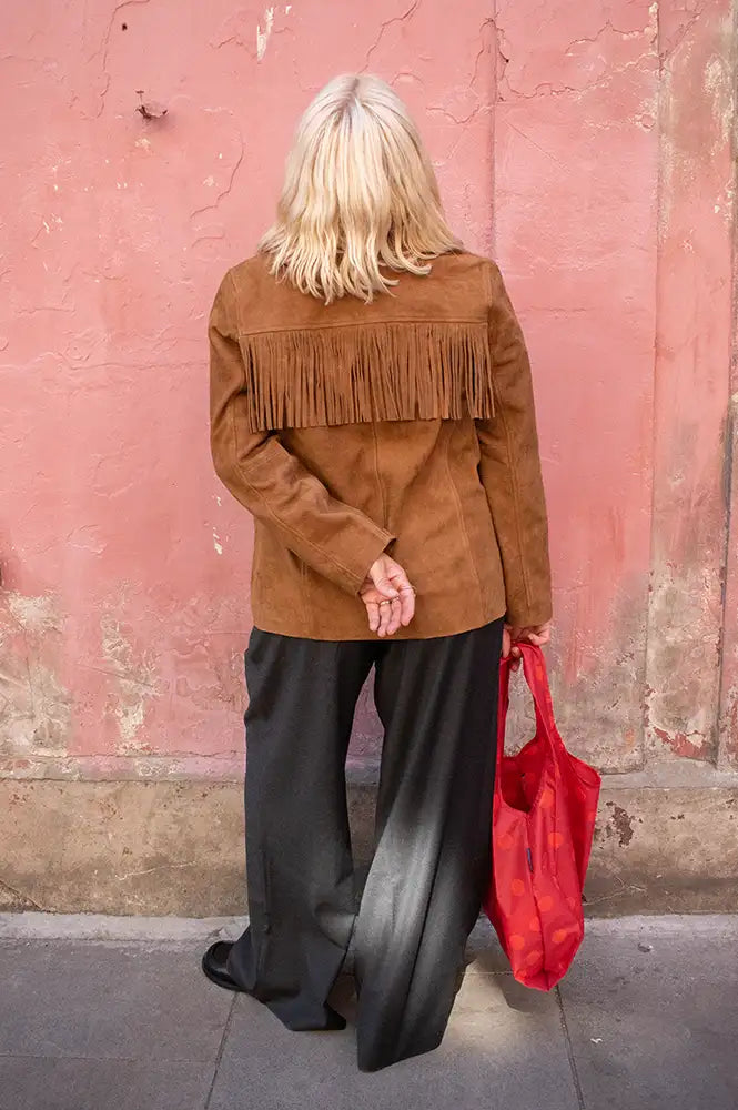 Yerse Camel Tassel Suede Jacket