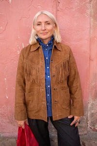 Yerse Camel Tassel Suede Jacket