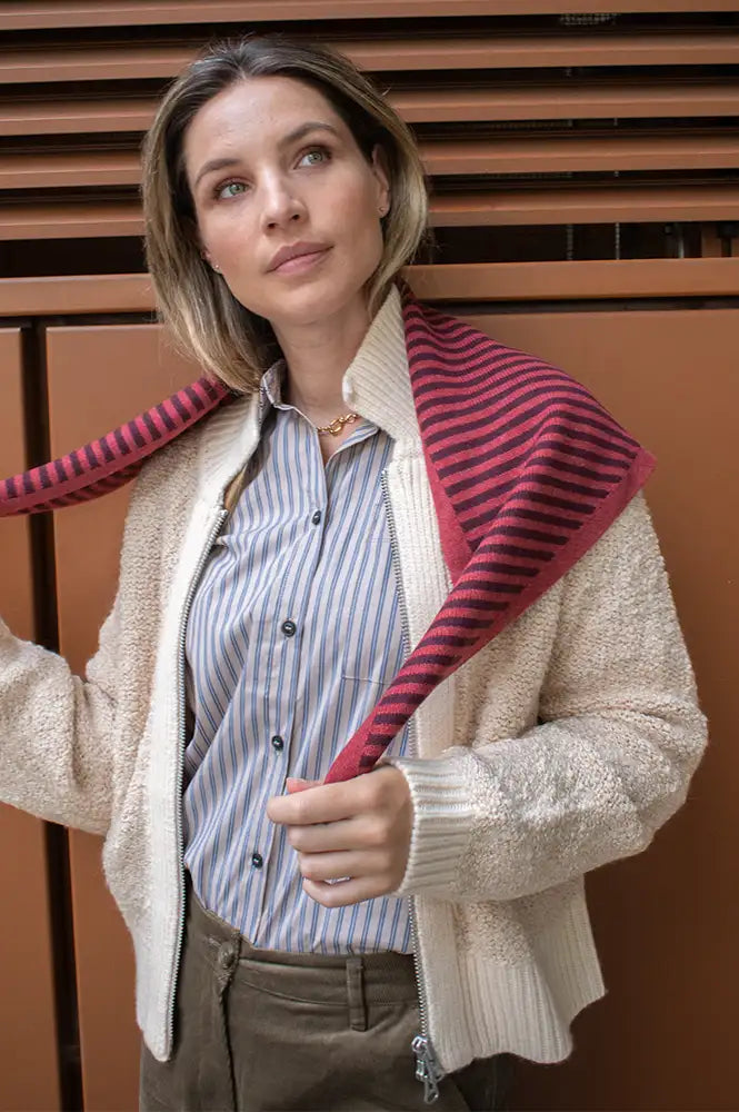 TBCo Berry Stripe Merino Triangle Scarf