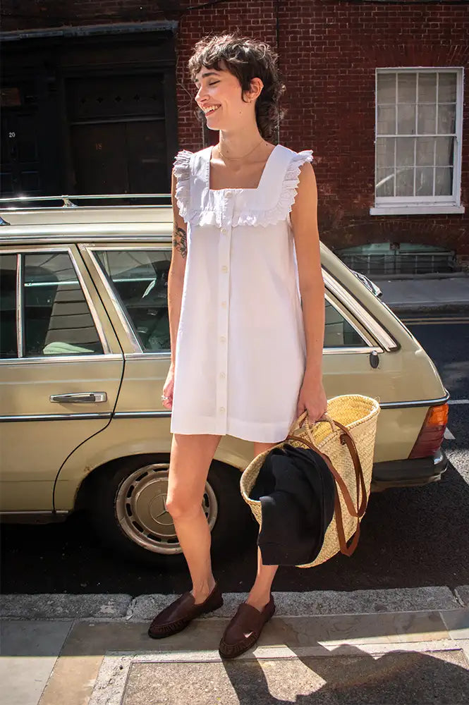 TBCo White Cotton Broderie Button Up Dress