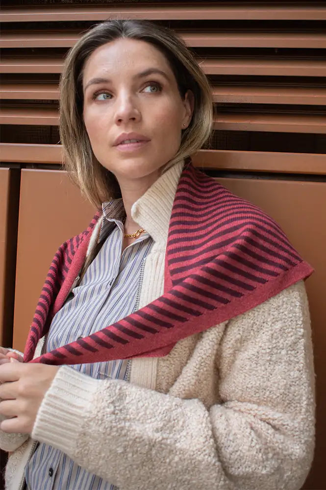 TBCo Berry Stripe Merino Triangle Scarf