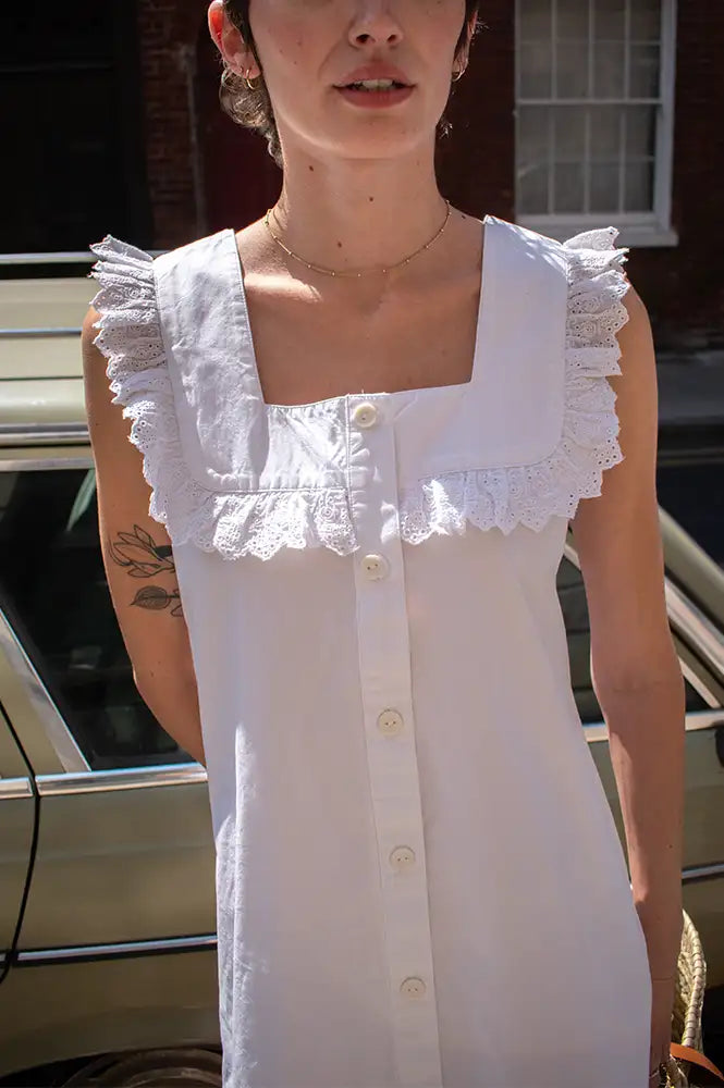 TBCo White Cotton Broderie Button Up Dress