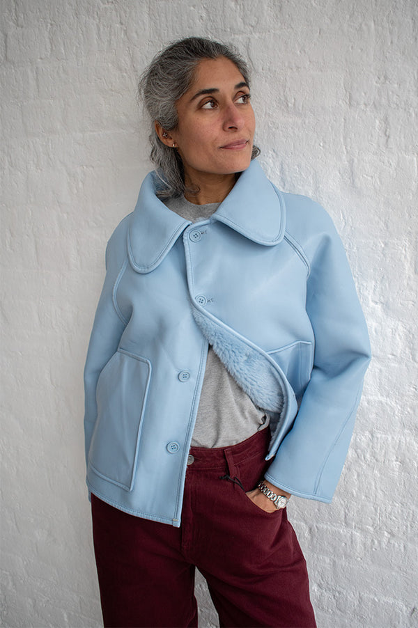 The Tiny Big Sister Denim Blue Faux Fur Reversible Jacket - The Mercantile London