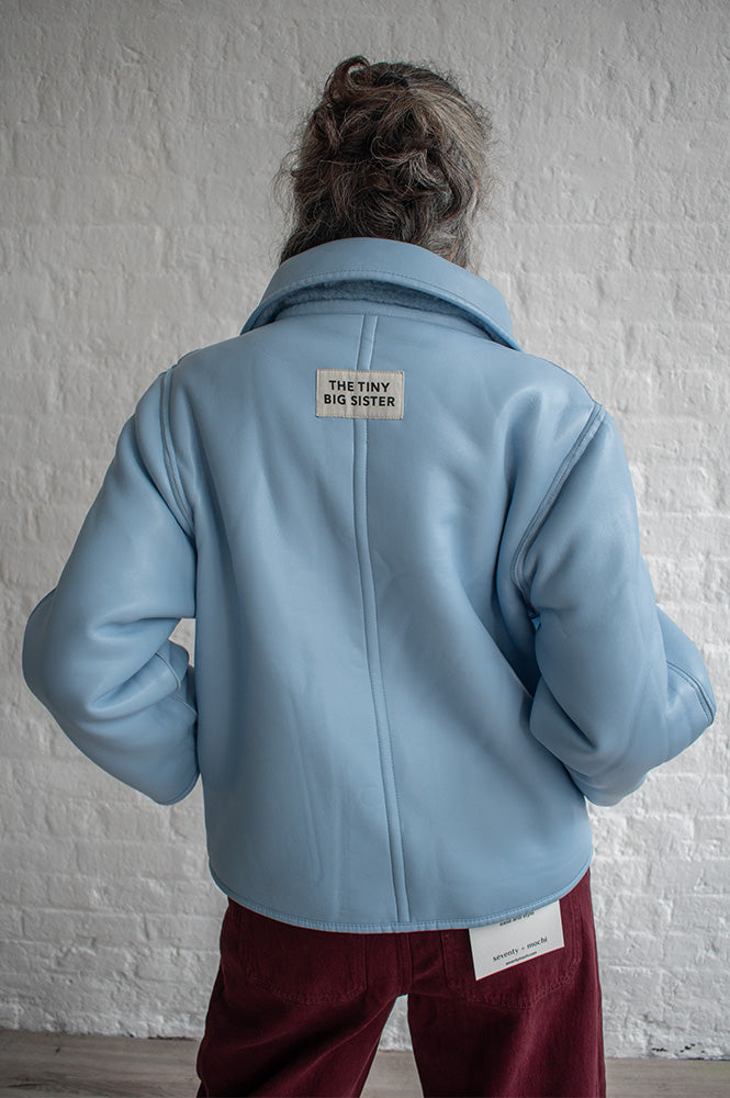 The Tiny Big Sister Denim Blue Faux Fur Reversible Jacket - The Mercantile London