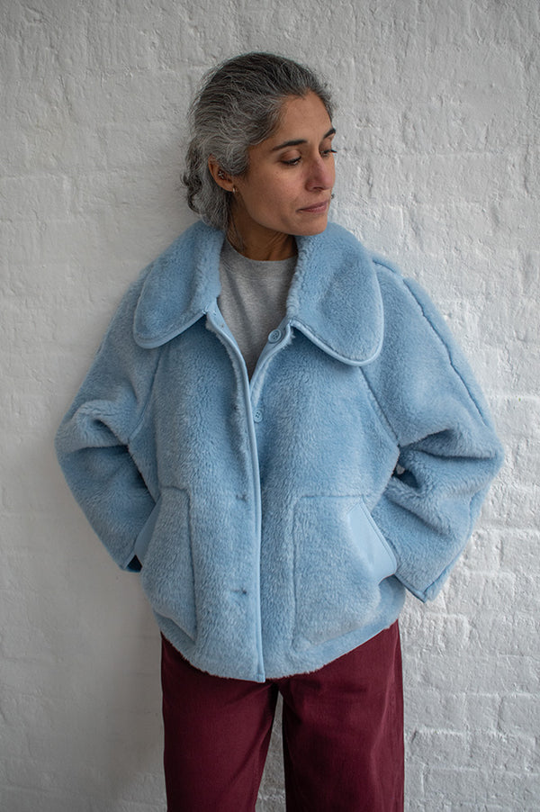 The Tiny Big Sister Denim Blue Faux Fur Reversible Jacket - The Mercantile London
