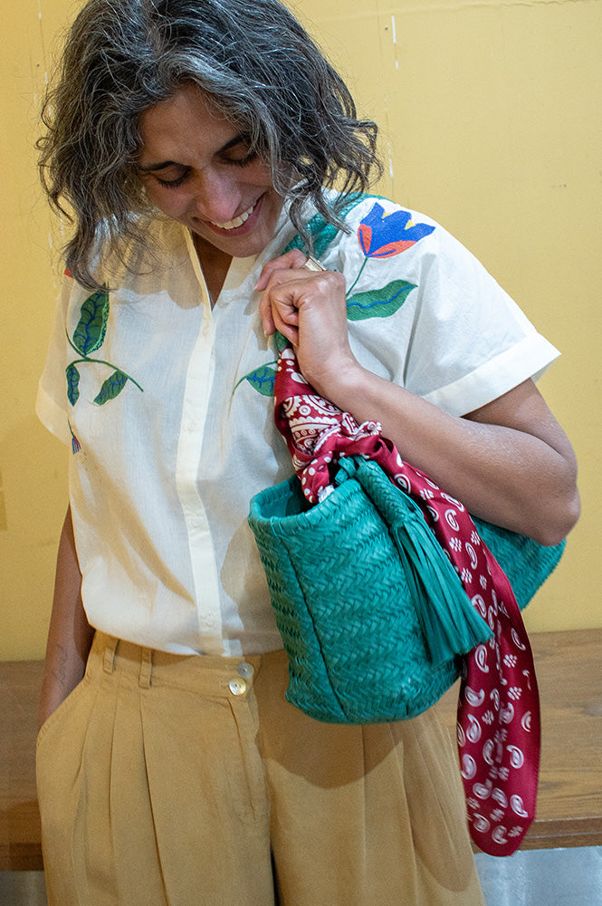 Biba Perkins Teal Braided Leather Shoulder Bag - The Mercantile London